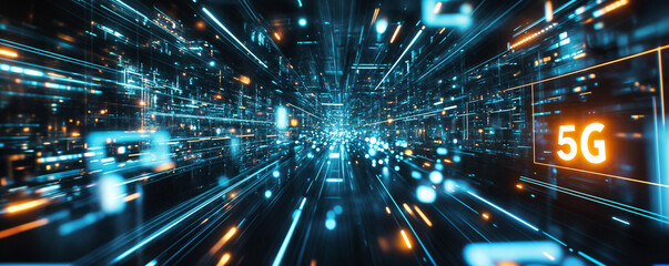 Naklejka premium 5G Technology, the Concept of a Wireless Communication Network.