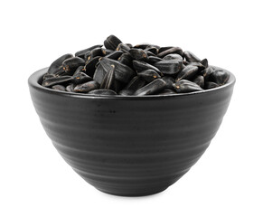 Sunflower seeds in bowl isolated on white