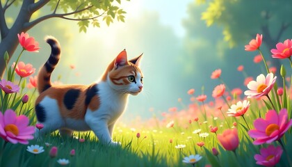 cat and flowers