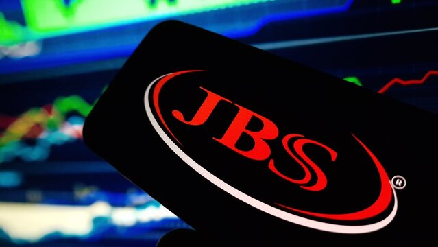 Konskie, Poland - December 08, 2024: JBS company logo displayed on mobile phone