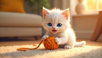 kitten playing with ball