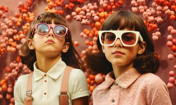 Nostalgic autumn moment as kids jumping and dancing in retro outfits