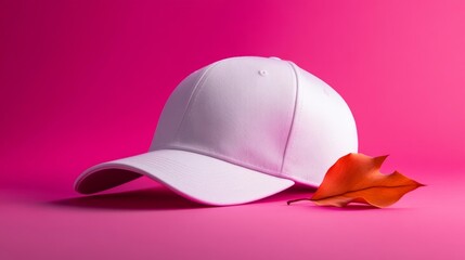 Fototapeta premium Cap Mockup with Soft Floral Studio Background. Generative AI