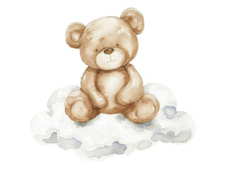 Cute Bear Sitting on Cloud Illustration
