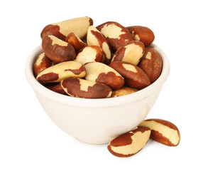 Tasty Brazil nuts in bowl isolated on white