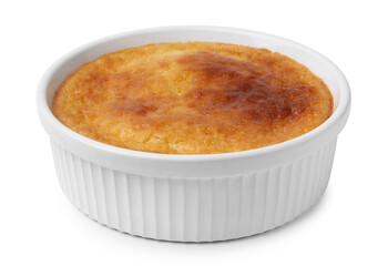 Tasty homemade semolina cake isolated on white