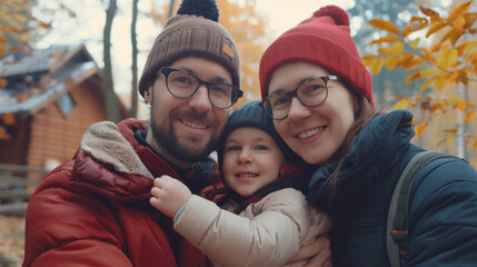 Happy family on vacation in autumn, close-up