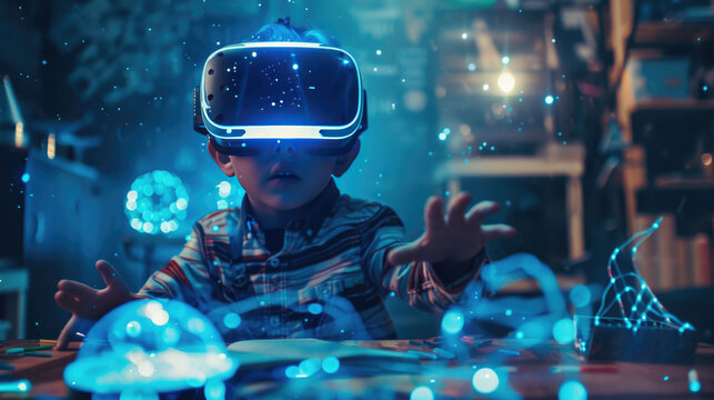 A high-tech character in glowing armor working with a futuristic holographic interface - Powered by Adobe