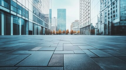 Fototapeta premium A spacious square with minimalistic paving design, set against a backdrop of contemporary architecture