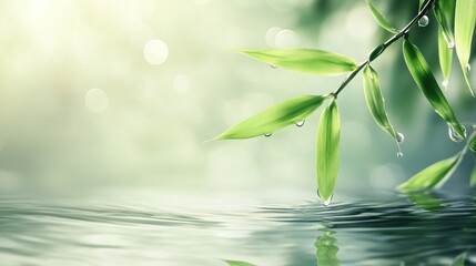Serene Bamboo Leaves Reflecting In Calm Water