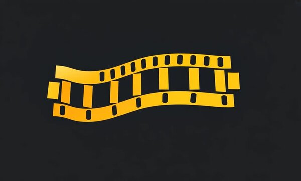 Yellow geometric filmstrip waving logo in smooth rotation on black