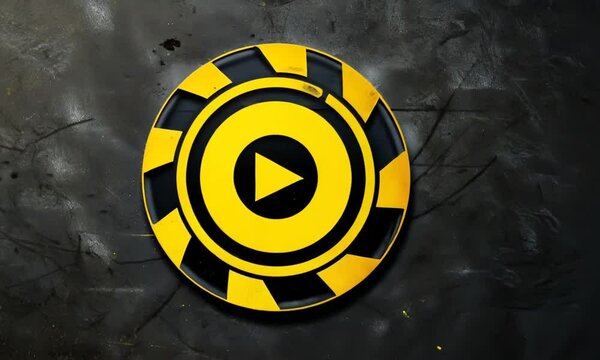 Geometric yellow circle play button logo in seamless rotation