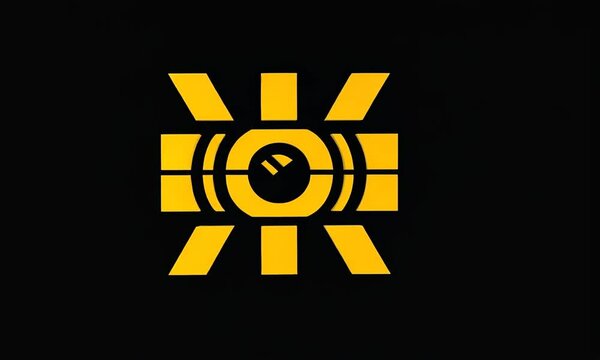 Abstract yellow logo moving on black background