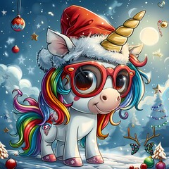 Cartoon Unicorn in Holiday Attire