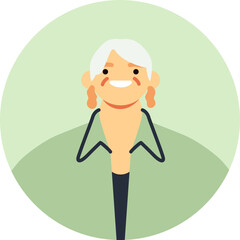 Cheerful older woman with gray hair, wearing a green jacket and distinct earrings, creating a positive and approachable avatar icon for online platforms