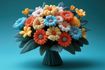 A vibrant bouquet of colorful flowers in a decorative arrangement.