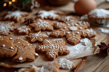 Rustic Christmas Baking: Festive Cookie Preparation with Ginger, Cinnamon, and Butter