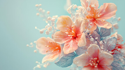 Spring floral composition made of fresh colorful flowers on light pastel background. Festive flower concept with copy space.