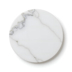 Sleek round white marble surface with subtle gray veining for elegant designs, photography of still life concept.
