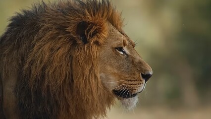  A close up of a lion's face with a blurred background