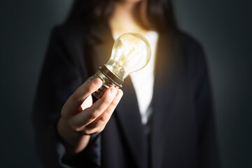 business hand holding light bulb