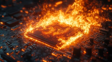 Dramatic Scene of Burning Computer Components with Sparks. Generative AI