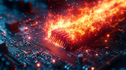 Close-up of Electrical Cable on Fire. Generative AI