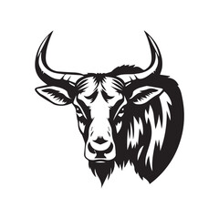 Black and white illustration of a bull's head