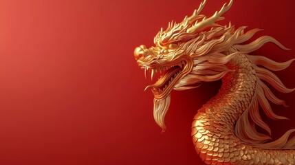 Obraz premium Pure gold dragon head 3D rendering for Chinese New Year. Generative AI