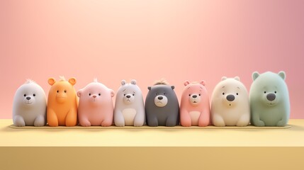 Cute cartoon characters in a soft gradient background,generative ai illustration