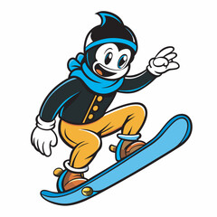 A cartoon Man riding Snowboard 