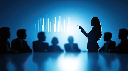 Business Presentation with Silhouette of Speaker and Data Visualization