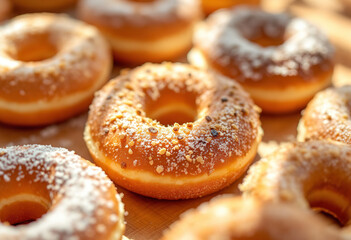 A close-up view of a baked doughnut