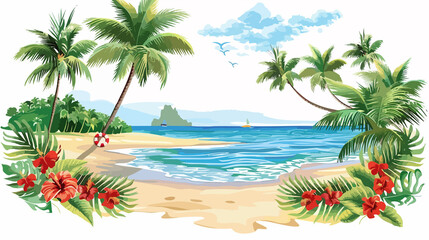 Fototapeta premium Tropical Beach Adventure Frame Vector Illustration Isolated