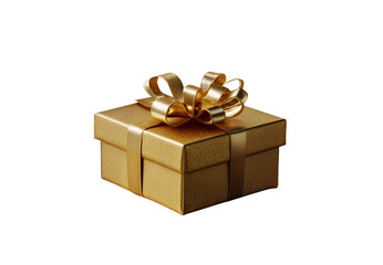 Golden gift box with golden ribbon, Christmas present, copy space