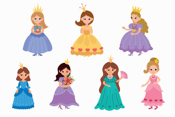 Set of princesses on a white isolated background.
