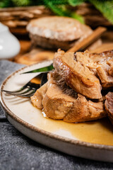 Stewed pork on a plate.