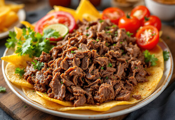 A plate of doner kebab with a generous serving of shredded beef meat