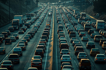 Aerial View of Busy Expressway and Autobahn, Top-Down Perspective of Traffic and Road Infrastructure, Professional Photography

