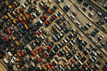Obraz premium Aerial View of Busy Expressway and Autobahn, Top-Down Perspective of Traffic and Road Infrastructure, Professional Photography
