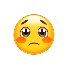 Fototapeta premium Emoji of a yellow face with pleading eyes on a white background, generative ai
