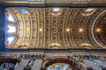 Fototapeta premium Rome, Italy, July 22 2017, Intricate Ceiling of Basilica de San Pedro in Rome, Italy