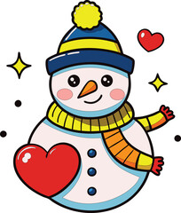 snowman is holding a love vector art illustration