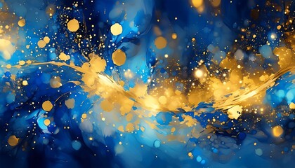 Elegant blue and gold abstract. New Year's Eve bokeh. Midnight celebration atmosphere. Golden Whirl, A Mesmerizing Dance of Blue and Gold