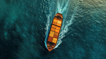 Top-Down View of Cargo Ship in Open Water
