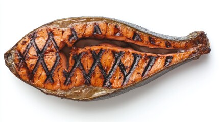 Grilled Salmon Steak Isolated On White Background