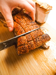 Norwegian Christmas Dinner - Cutting Ribbe Pork 