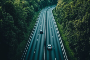 Fototapeta premium Aerial View of Busy Expressway and Autobahn, Top-Down Perspective of Traffic and Road Infrastructure, Professional Photography
