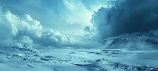 Frozen Landscape Under a Dramatic Sky: A Breathtaking Winter Wonderland