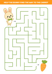 Help the bunny find the way to the carrot. Maze game for kids. Easter labyrinth. Cartoon, isolated vector illustration eps 10